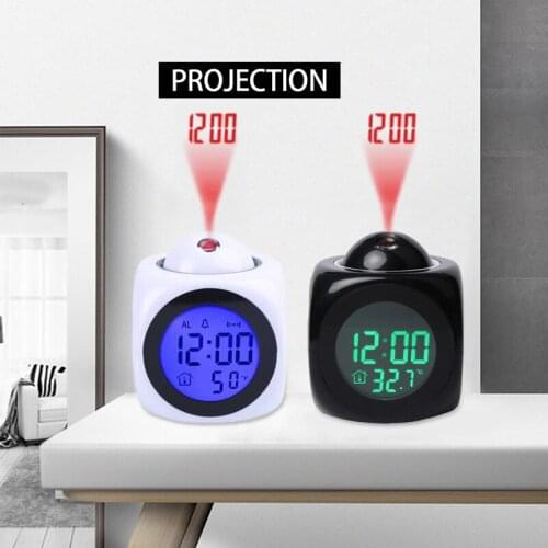 New Creative Multifunctional Projection Digital LCD Alarm Clock English Voice Timekeeping Projection Clock Lazy Alarm Home Clock