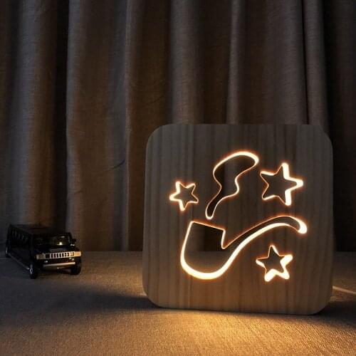 Wooden Carved Pipe Night Light Wood Bedside Lamp Kids Baby Night Lamp for Relaxing Atmosphere Lamp Birthday Gifts