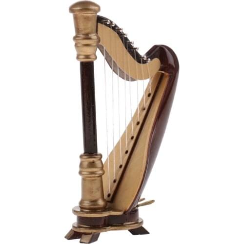 1:12 Wooden 8-strings Harp Dollhouse Miniature Stringed Musical Instrument