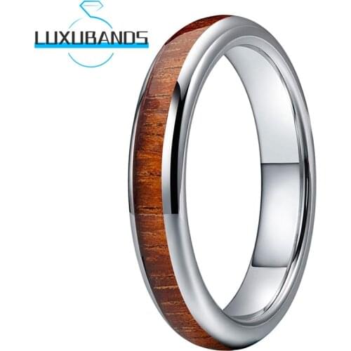 Tungsten Carbide Rings For Women 4MM Koa Wood Inlay Engagement Wedding Bands Polished Finished Comfort Fit