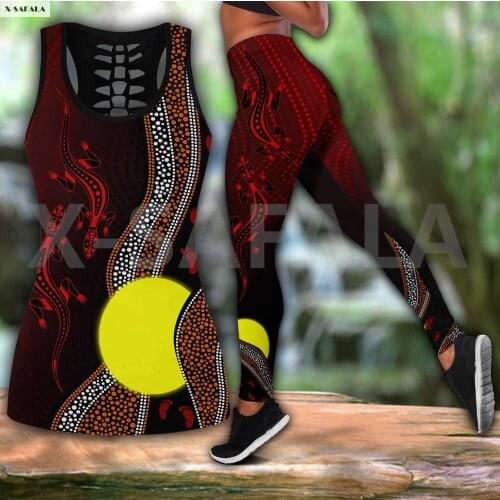 Sunset Lizard Two Piece Yoga Set Women 3D Print Vest Hollow Out Tank Top High Waist Legging Summer Casual Sport