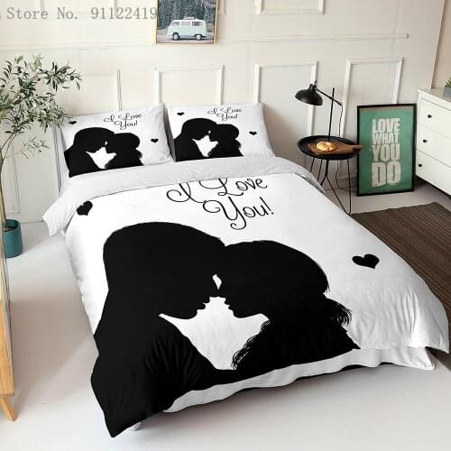 2/3pcs Black And White Bedding Set His Side & Her Side Couple Soul Mate Duvet Cover For Home Microfiber Queen King Bedclothes