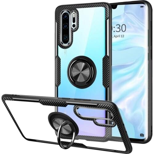 For Huawei P40 Lite 5G Mate 30 Magnetic Metal Ring Stand Holder Case For Honor X10 30 Pro Silicone Frame Transparent Back Cover