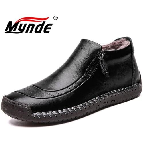 New Plush Warm Winter Waterproof Men Boots High Quality Leather Ankle Boots Autumn Men Shoes 2019 Fashion Snow Boots Big Size 48