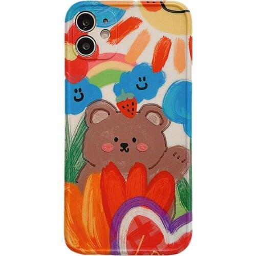 Cute Cartoon Doodle Soft Silicone Mobile Phone Case for Iphone 7 8 X 11 12 Pro Max Fashion Phone Case Bear Pattern Cover