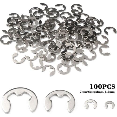 100Pcs 1.5mm 2mm 6mm 7mm Diameter 304 Stainless Steel E-type Circlip Kit Snap Ring Set Snap Ring Fixing Ring