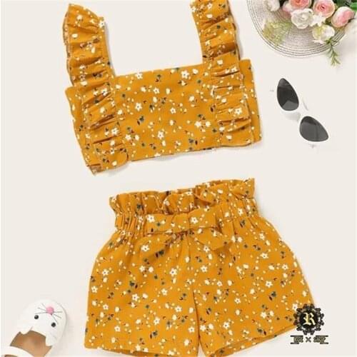 2021 Summer New Toddler Kids Baby Girls Fashion Outfits Clothes Set Floral Sleeveless Top Casual Shorts 2PCS Outfit 1-4Y