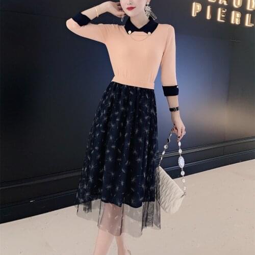 2021 spring new dress womens summer knitting ice silk stitching screen printing French