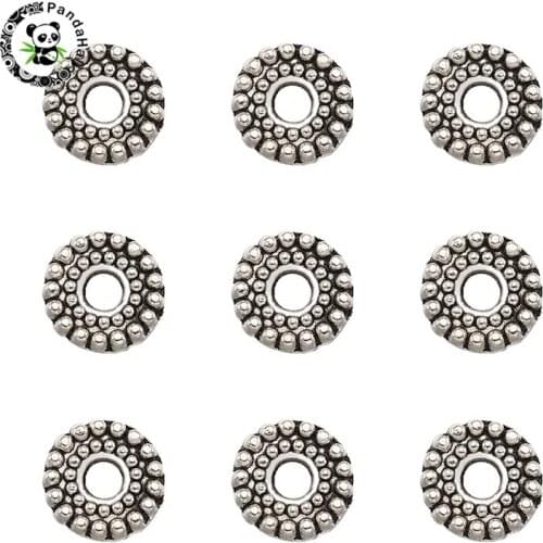 Pandahall 100 pcs Tibetan Style Alloy Flat Round Bead Spacers for Jewelry Findings DIY Making Antique Silver Color 3 Sizes