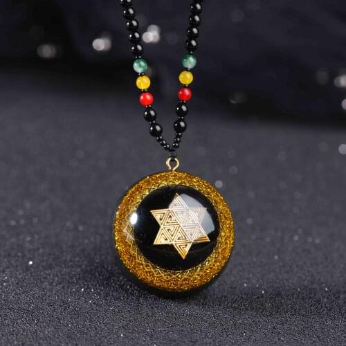 Orgonite Energy Pendant Obsidian Crystal Orgone Necklace Men And Women Career Amulet Magnetic Field Energy Converter witca