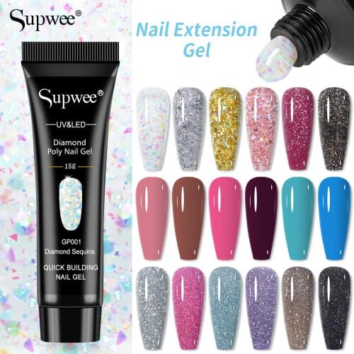 SUPWEE 15G Poly Nail Gel Set Poly Nail Gel Finger Extension Green Pink Black Semi Permanent Nail Gel Hard Gel Nail Polish