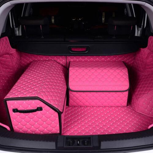 Pink Car Storage Bag Leather Trunk Organizer Box Storage Bag Folding High Capacity Multi-use woman Car Seat Universal Accessorie