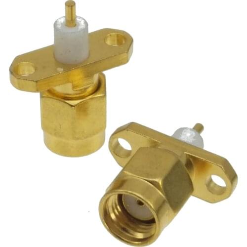 RP-SMA male jack 2 holes flange deck mount solder RF coaxial connector
