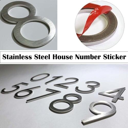 60mm Stainless Steel Self Adhesive House Number Sticker Metal Doorplate Home Door Plaque Numbers Sign For Mailbox Street Numbers