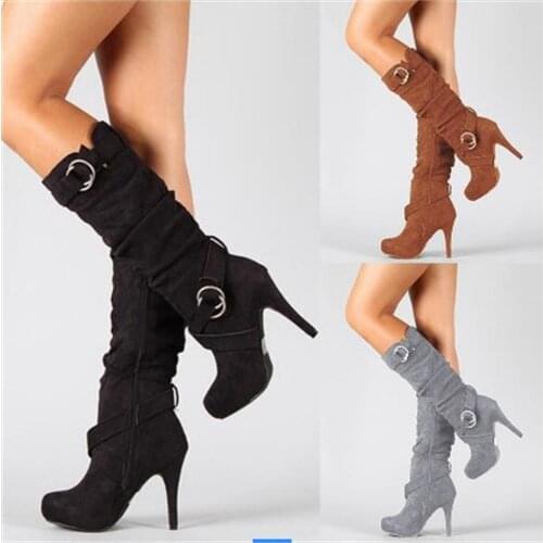 Sexy Thin High Heels Boots Women Buckle Zipper Pleated Mid Calf Boots Luxury Brand Ladies Shoes For Woman 2020 Bottines Femme