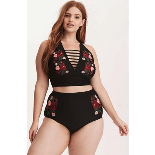 Sexy Embroidery Female Swimsuit Padded Women Bikini Set Big Breast High Waist Beachwear Maillot De Bain Femme Plus Size 5XL
