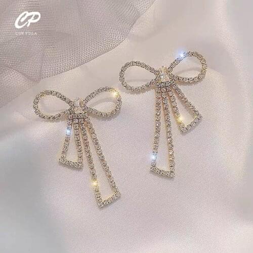 Creative Bright Bow Earrings Korean Rhinestone Womens Wedding Party Earring Accessories Trend
