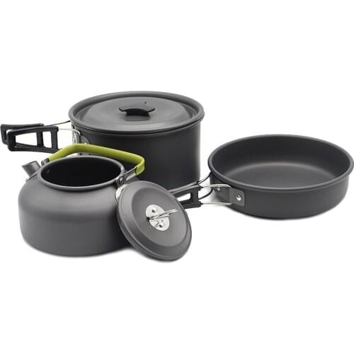 1-3 Person Ultra-light Aluminum Alloy Camping Cookware Utensils Outdoor Cooking Picnic Kettle Pot Frying Pan 3pcs/Set