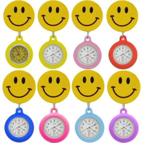 Unisex Cartoon Big Smile Yellow Nurse Doctor Retractable Badge Reel Pocket Clips Watches for hospital medical gifts Hang Watch