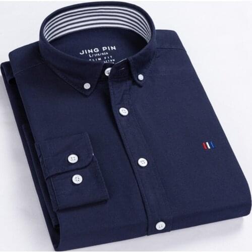 High Quality 100% Cotton Oxford Shirts Mens Long Sleeve Casual Slim-fit Plaid/Striped Male Dress Shirt For Men Business Shirts