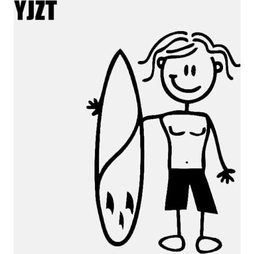 YJZT 6.9CM*10CM Boy 1 Car Sticker Vinyl Decal Happy Surf StickersFamily Black/Silver C3-2226