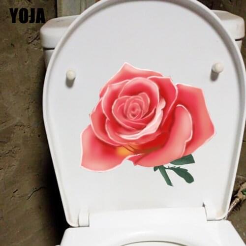 YOJA 22.9X20.9CM Fashion WC Decor Toilet Seat Stickers Fresh Rose Branch Home Wall Decal T1-1582