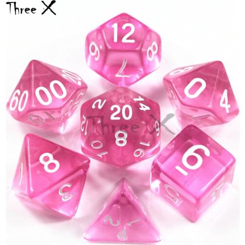 Jelly Effect 7pc DnD D4,d6,d8,d10,d12,d20 Pink Color Portable Dice, Rpg Dnd Board Game As Gift