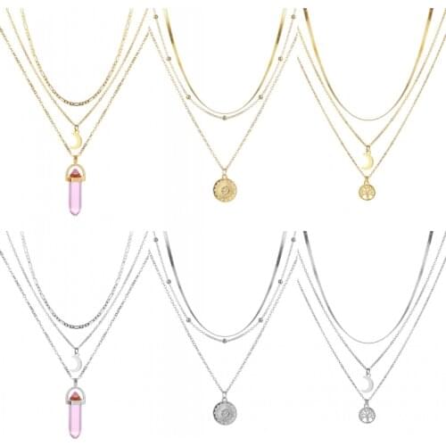 FNIO Multilayer Crystal Moon Necklaces & Pendants For Women Vintage Charm Gold Choker Necklace 2020 Bohemian Jewelry Wholesale