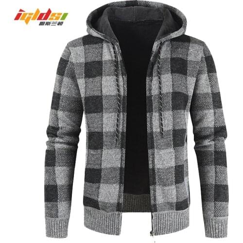 2021 New Mens Winter Cardigan Fleece Thick Sweatercoat Cardigan Knit Sweater Male Loose Warm Hooded Warm Add Wool Jacket Coat