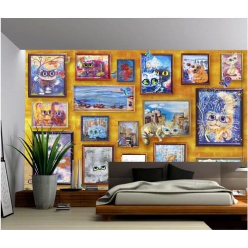 Custom photo 3d wallpaper Vintage cat frameless painting mosaic gallery living room decor 3d wall murals wallpaper for walls 3 d