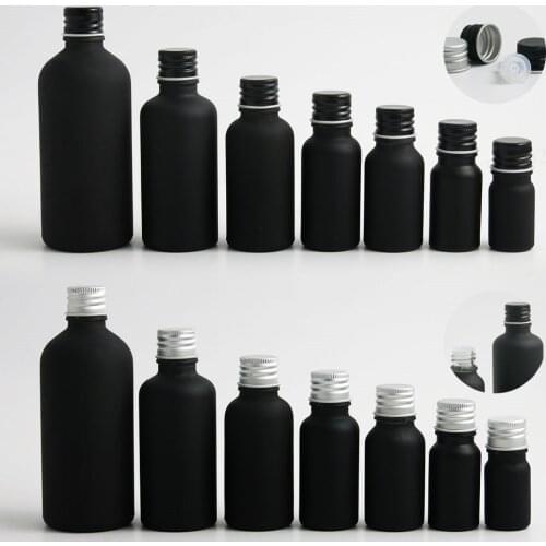 Promotion Matt Black Essential Oil Bottle With Aluminum Lids Caps Reducer 5ML 10ML 15ML 20ML 30ML 50ML 100ML 12PCS