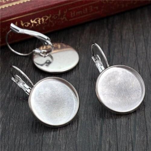 No Fade ) 16mm 10pcs Stainless Steel French Lever Back Earrings Blank/Base,Fit 16mm Glass Cabochons,Buttons-M4-31