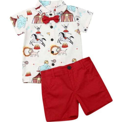 Gentleman Toddler Baby Boys Clothes Sets Cartoon Short Sleeve Tops Shorts Outfits Set 6M-5Y