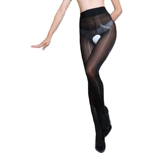 Erotic Open Crotch Tights Sexy Oil Shiny Crotchless Pantyhose Women 8D Gloss Sheer Strumpfhose Porno Calzas Femme Pantimedias