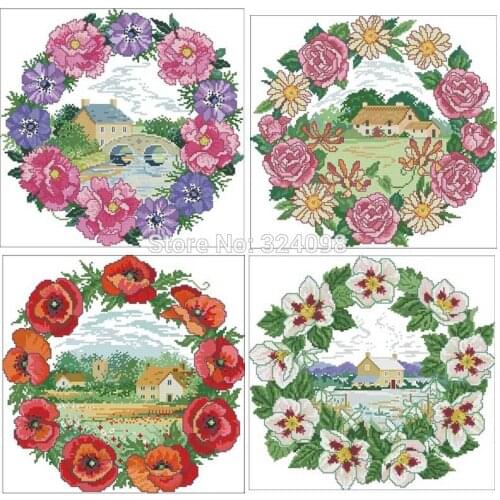 Garland Cottage flower patterns Counted Cross Stitch 11CT 14CT 18CT DIY Chinese Cross Stitch Kits Embroidery Needlework Sets