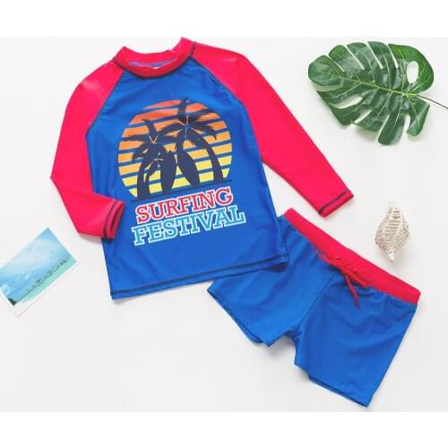 Boys Surfing Suits 2019 Two-Pieces Beach Sports Swimsuit Set Big Boys Long Sleeve Rash Guard Bathing Suits