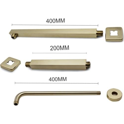 Brushed Gold Stainless Steel G1/2 Shower Head Holder Arm Wall Ceiling Mounted Fixed Pipe Round Square Shower Bar Accessories