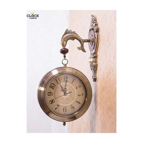 Metal Double-sided Wall Clock Modern Design European Leather Hanging Watch Mechanism Secret Stash Klok Silent Household 50ZB302