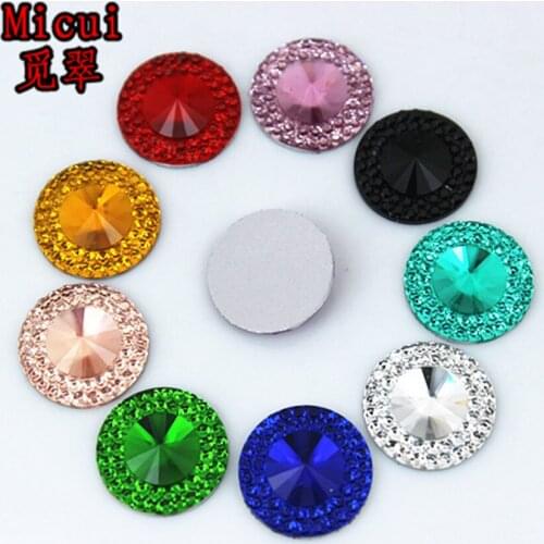 Micui 50pcs 14mm Round Flatback Resin Stone Beads Flatback Resin Rhinestone For DIY Wedding Decoration MC771