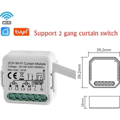 Tuya Smart Life WiFi Curtain Switch Module 2Gang for Roller Shutter Blinds Motor Smart Home Google Home Alexa Voice Control DIY