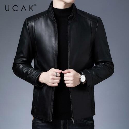 UCAK Brand Men‘s Spring Autumn New Leather Jackets Clothing Casual Solid Color Zipper 100% Sheepskin Streetwear Jacket Men U8178