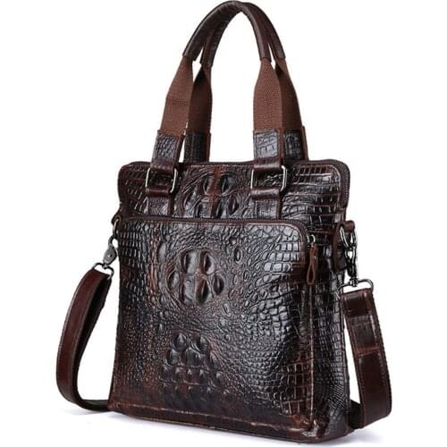 Genuine Leahter Men Bag Briefcase Crocodile Cowhide Leather Male Handbags Totes Crossbody Shoulder Messenger Bag Bolsa Hombre