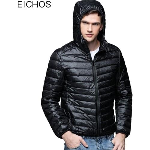 Mens Winter Down Jacket New Fashion Hooded Lightweight Duck Down Jacket Men Short Style Solid Color Warm Down Coat S-4XL