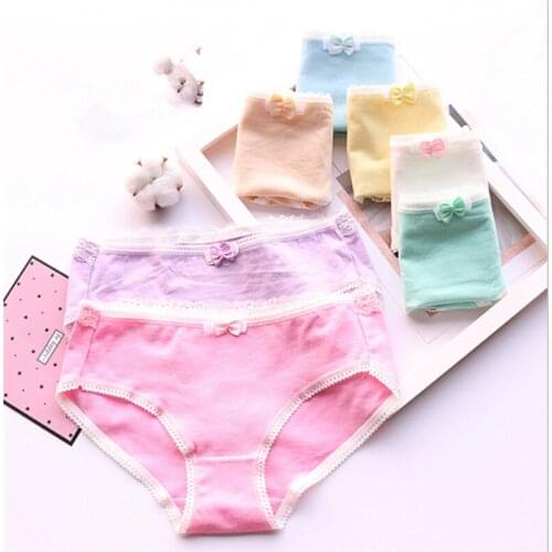 New Arrived 4Pcs/Lot Girl Panties Underwear Lace Briefs Cotton Lingerie Soft Comfortable Bowknot Cartoon Panty Wholesale T0122-4