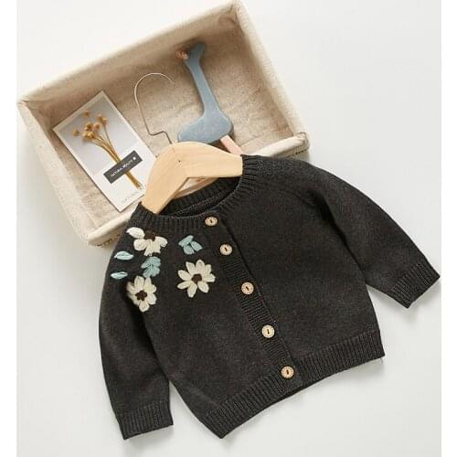 Newborn Baby Girl Clothes Sweater Long Sleeve Hand Embroidery Cardigan Autumn Winter Fashion Knitted Outcoat