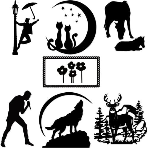 Deer wolf Moon cat Square hollow lace Metal Cutting Mold Scrapbook Embossed Paper Card Album Craft Paper Cutting 2021 New