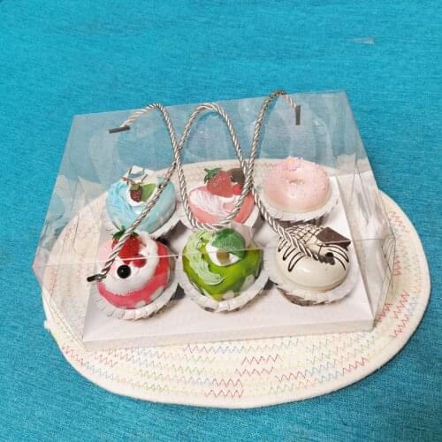 26x18x14 cm 6 Cavity Clear Plastic Cupcake Box with White Insert and Silver Gold String Handle Easy to Use Dessert Package Box