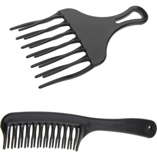 2x Black Plastic Afro Hair Pick Comb Detangling Braid Styling Lift Hairbrush for Styling and Untangling Curly Hair