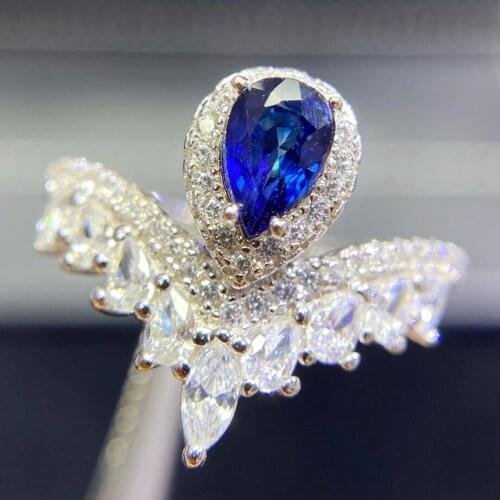 Natural real blue sapphire crown luxury ring Free shipping 4*6mm 0.5ct gemstone 925 sterling silver Fine jewelry Q208209