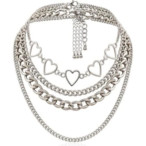 Heart Layered Chain Necklace Alloy Choker Necklace Hip Hop Chunky Necklace Chains Choker Necklaces for Women Jewlery